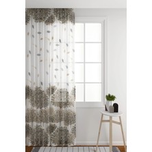 ZÜPER TEKSTİL Tül Perde Iskandinav Bitki ve Ağaç Desenli Salon & Oturma Odası Tül Perde Seyrek Pile (1x2)