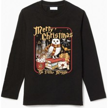 Efendioğlu Design Uzun Kollu Baykuş Ga Filthy Munggle Yeni Yıl Yılbaşı Marry Christmas Baskılı Pamuklu Çocuk Tişört