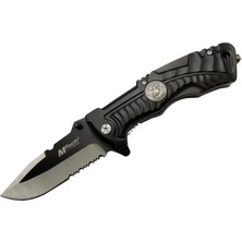 Buğz Eco Lounge Mtech 4-12-2 Siyah Kurtarma / Kamp Çakısı 21CM- Yarı Otomatik, Testere Detaylı, Cam Kırma Aparatlı, Kemerlikli