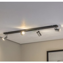 GU10 Dörtlü 4’lü Siyah Gövde Krom Başlıklı Hareketli Tasarruflu LED Tavan Spot Avize