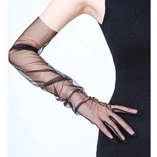 Ronanna Buğz Uzun Boy Likralı Siyah Yetişkin Mega Tül Eldiven