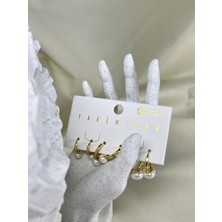 14K Kaplama Incili Küpe Seti