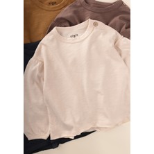 Cigit Fırçalı Rustik Uzun Kollu T-Shırt 1-7 Yaş Ekru