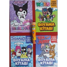 Ada Çanta Kırtasiye 4 Adet Stickerli Boyama Kitabı ve 12 Li Tüp Kuru Boya Kalemi (Kuromiy/tocabocab/tom ve Jerry/sanrio)