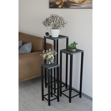 Alpa Ev Mobilya Modern 3'lü Metal Ayaklı Saksılık Dekoratif Çiçeklik Çok Amaçlı Yan Sehpa