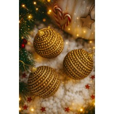 Yılbaşı Çam Ağaç Süsü Gold Altın Hasır Ip Motifli Top Süs 8 cm 3 Lü Paket