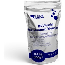 B-Care Nutrition Vitamin B3 - Nicotinamide (Niacinamide) – Yüksek Saflıkta Vitamin B3 Toz Hammadde 0.1 kg (100G.)