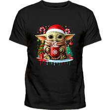 Efendioğlu Design Sevimli Noel Bebek Yoda Baskılı Yeni Yıl Yılbaşı Için Pamuklu Çocuk T-Shirt