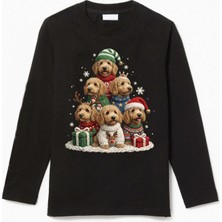 Efendioğlu Design Uzun Kollu Köpekler Yeni Yıl Yılbaşı Ağacı Baskılı Christmas Baskılı Pamuklu Çocuk Tişört