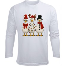 Efendioğlu Design Uzun Kollu 3 Ördek Yeni Yıl Yılbaşı Christmas Baskılı Pamuklu Çocuk Tişört