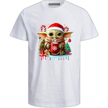 Efendioğlu Design Sevimli Noel Bebek Yoda Baskılı Yeni Yıl Yılbaşı Için Pamuklu Yetişkin T-Shirt