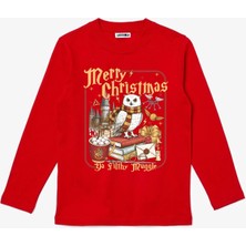 Efendioğlu Design Uzun Kollu Baykuş Ga Filthy Munggle Yeni Yıl Yılbaşı Marry Christmas Baskılı Pamuklu Çocuk Tişört