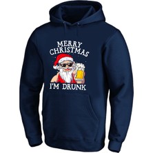 Efendioğlu Design Kapüşonlu I'm Drunk Baskılı Noel Baba Merry Christmas Baskılı Sweatshirt