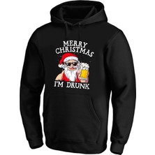 Efendioğlu Design Kapüşonlu I'm Drunk Baskılı Noel Baba Merry Christmas Baskılı Sweatshirt