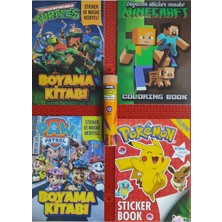 Ada Çanta Kırtasiye 4 Adet Stickerli Boyama Kitabı ve 12 Li Tüp Kuru Boya Kalemi (Minecraftb/ninja Kapl./pocemon/pawpat)