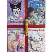 Ada Çanta Kırtasiye 4 Adet Stickerli Boyama Kitabı ve 12 Li Tüp Kuru Boya Kalemi (Kuromiy/frozen/hello Kitty/barbi) AD44