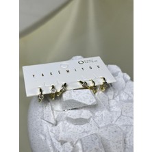 14K Altın Kaplama Zirkon Taş Detaylı Küpe Seti