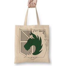 Toyaso Attack On Titan Military Police Logo Beyaz Bez Çanta Uzun Saplı Alışveriş Çantası Plaj Çantası