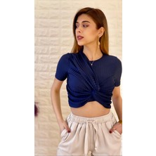 Seda Fidan Boutique Düğüm Detaylı T-Shirt Lacivert