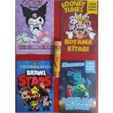 Ada Çanta Kırtasiye 4 Adet Stickerli Boyama Kitabı ve 12 Li Tüp Kuru Boya Kalemi (Kuromiy/looney Tunes/brawlstars/monst)