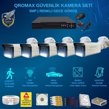 Qromax 5 Kameralı Set - Yapay Zeka Özellikli İnsan Yüz Araç Tanımalı Gece Renkli Gösteren 5 MP SONY Lensli 4 Warm Ledli FULLHD Güvenlik Kamerası Seti 3404W-108