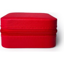 Ecrou Çift Gözlü Seyahat Tipi Takı Kutusu Kırmızı