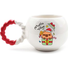 Palto Tasarım Minik Ayıcık Tasarımlı El Yapımı Krem Parlak Baloncuk Fincan - Hediyelik Seramik Fincan