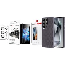 Vendas Galaxy S25 Ultra Kılıf Magsafe Şarj Özellikli Karbon Fiber Görünümlü Zore Troy Kapak + Safir Kamera Lens + Ekran Koruyucu