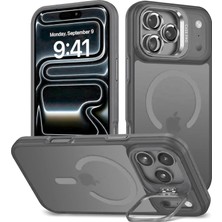 Bilişim Akademi iPhone 17 Pro Uyumlu Standlı Kılıf Mat Kılıf Magsafe Özellikli Lens Korumalı Kılıf - Gri