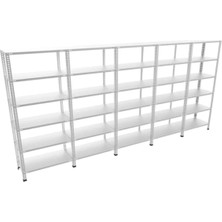 Rafking 6 Katlı 5’li Bitişik Galvaniz Çelik Raf 43x60x200 cm - Depo, Arşiv, Kiler, Dosya, Market Rafı