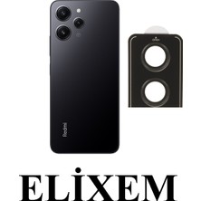Elixem Xiaomi Redmi 12 Uyumlu Siyah Arka Kamera Lens Koruyucu Safir Cam