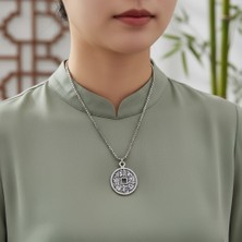 Alooya Koruma - Feng Shui Çin Şans Parası Gümüş Kaplama Örme Zincir Kolye