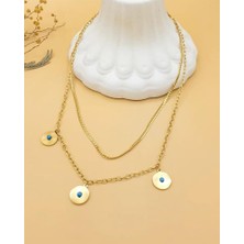 Nevoka Zenya Ikili Nazar Gold Çelik Kolye