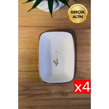 Tabak Evi Porselen Natura Çuha Altın Yaldızlı Dikdörtgen Kayık Tabak 14X9,8CM 4 Lü