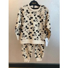A.T.Kıds-Women Mickey Mouse Desenli Çocuk Eşofman Takımı – Bej / 2’li Set