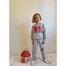 Rapapa Erkek Çocuk  Nyc Baskılı Gri 3 Iplik Şardonlu Eşofman Takımı – Sıcak & Rahat 4127G