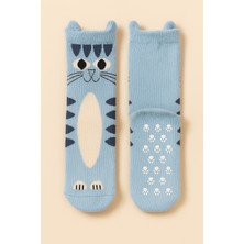 Çocuk Kedi Desenli Soket Çorap Mavi