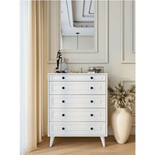 Montenero Şifonyer Parlak Beyaz 5 Çekmeceli Country Şifonyer