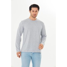 Trendhill Erkek Pamuklu V Yaka Uzun Kollu Tişört Gri Melanj 5021-G