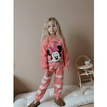 Rapapa Kız Çocuk  Baskılı 3 Iplik Şardonlu Eşofman Takımı – Yumuşacık & Sıcak 4128N