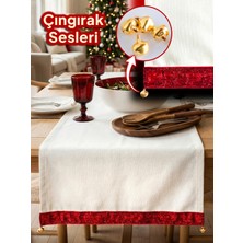 Tam Aklımdaki Premium Çıngıraklı Runner Yılbaşı Özel - Yeni Yıl Kırmızı Kadife Kurdeleli Dekoratif Runner