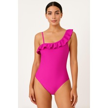 Rapapa Kadın Fuşya Tek Omuz Fırfırlı Mayo – Şık ve Modern TASARIM-0208