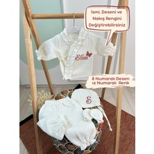 Karsu Tasarım Nakış Işlemeli Isme Özel Müslin Hastane Çıkışı 3'lü Yenidoğan Set %100 Pamuk