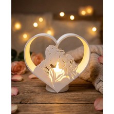 Grifon3D Sevgiliye Hediye Romantik Kalp Gece Lambası-Çift Figürlü 3D Tasarım LED Mum Dahil