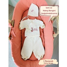 Karsu Tasarım Nakış Işlemeli Isme Özel Müslin Hastane Çıkışı 3'lü Yenidoğan Set %100 Pamuk Ayıcık Desenli