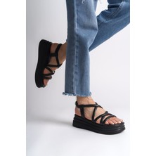 Bella Lastikli Şerit Detaylı Ortopedik Taban Kadın Sandalet Cst - Siyah