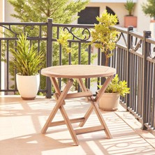 Rehome Truva 80X75 cm Iroko Katlanabilir Yuvarlak Bahçe Balkon Mutfak Teras Masası
