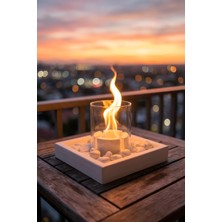 Zuri Design Beton Masaüstü Şömine – Dumansız Dekoratif Taşlı Biyoetanol Şömine + 1 Lt Yakıt Hediyeli | Luma Serisi