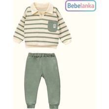 Vovido Erkek Çocuk Yeşil Çizgili Polo Yaka %100 Pamuklu Eşofman Takımı