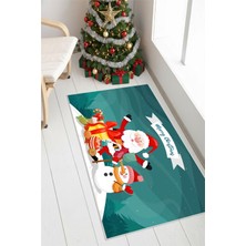 Pelura Halı Merry Christmas Yılbaşı Temalı Dijital Baskılı Yıkanabilir Mavi Halı